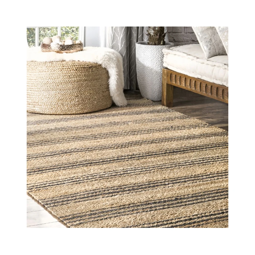 Natural Striped Jute Area Rug Jute Woven Stair Sisal Carpets And Living Room Rug At Best Price