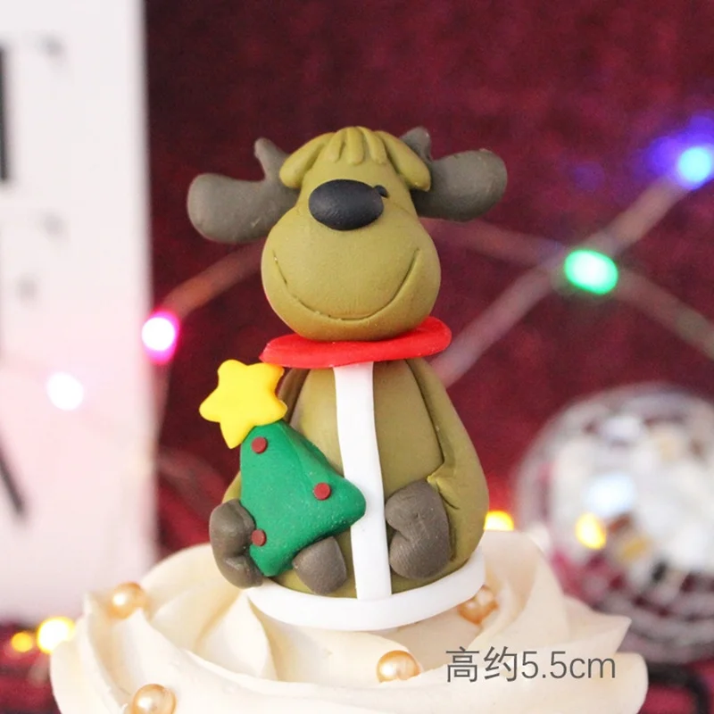 Santa Decor Tools Supplies Toys Action Figure Elk Snowman Tree Anime Polymer Clay Christmas Cake Topper