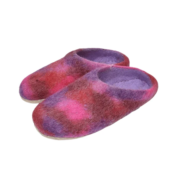 Felted Hand Made Slipper Tie Die Fair Made Shoes Style/ 100% Woolen Custom Wool GENUINE Leather Warm Slippers Happy Women NP