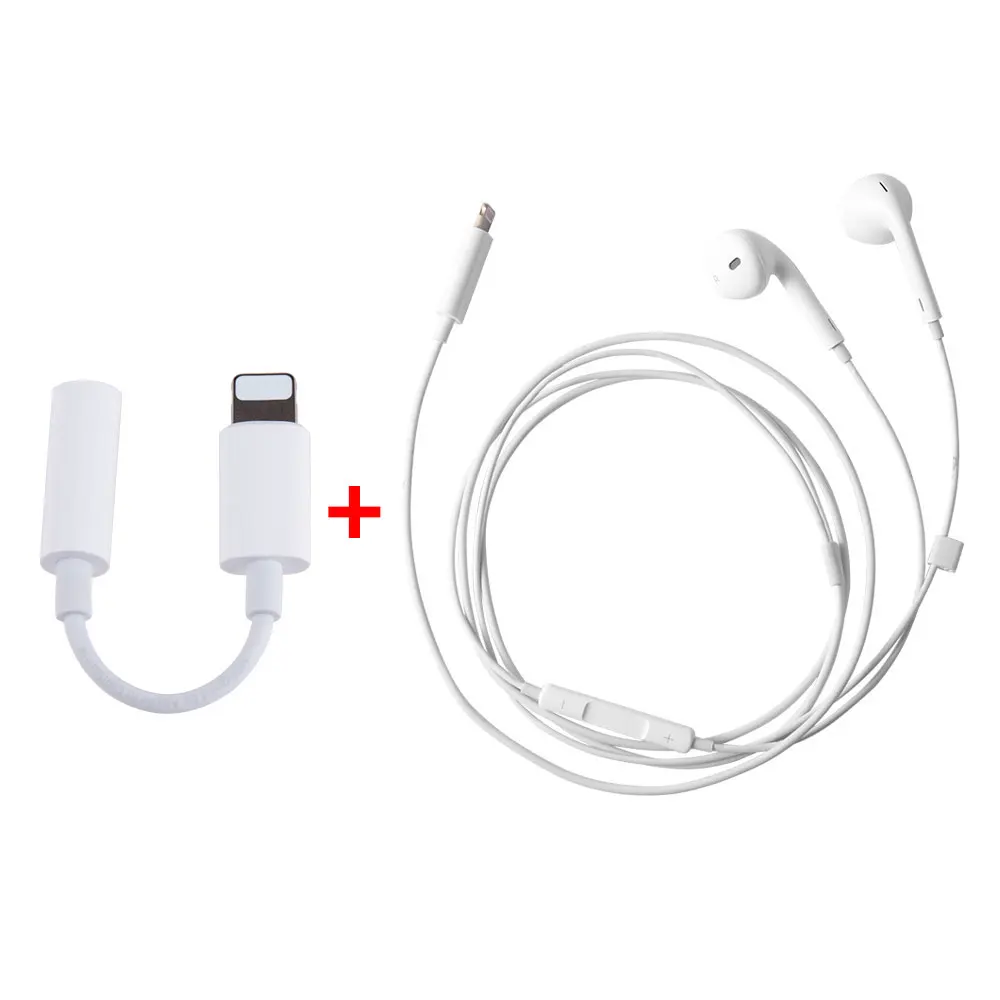 
EarPods With Lightning Connector+Lightning To 3.5 mm Headphone Jack Adapter For Apple Earphone Cable For Iphone 7/8/X 