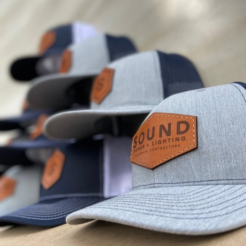 Custom Logo Engraved Leather Patch 6 Panels Trucker Hats Gorras Custom Patches Fishing Lover Sport Caps Vietnam Headwear Caps