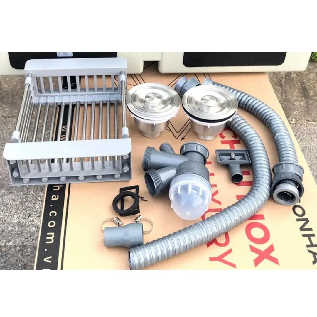 High quality double bowls Handmade Kitchen Sink with siphon set Made In Vietnam International standard