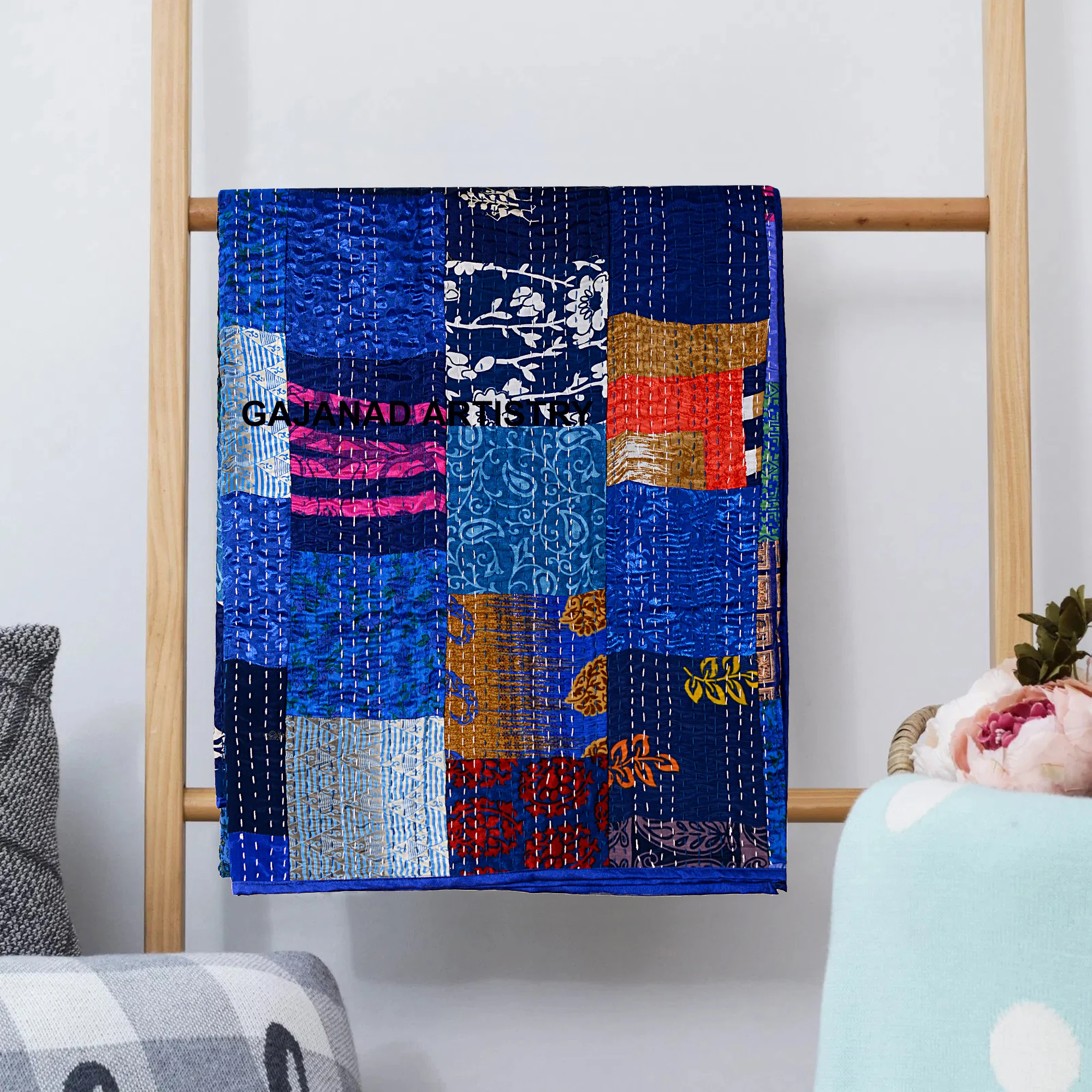 silk kantha indian quilts throw bedspread handmade bedding blanket hippie floral coverlet quilts for bedroom