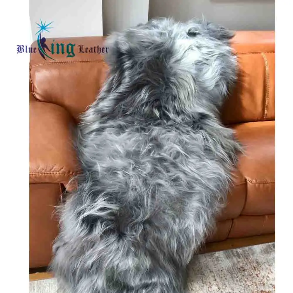 Большой длинный мягкий меховой коврик XL из натуральной исландской овчины серо-Какао-коричневого цвета