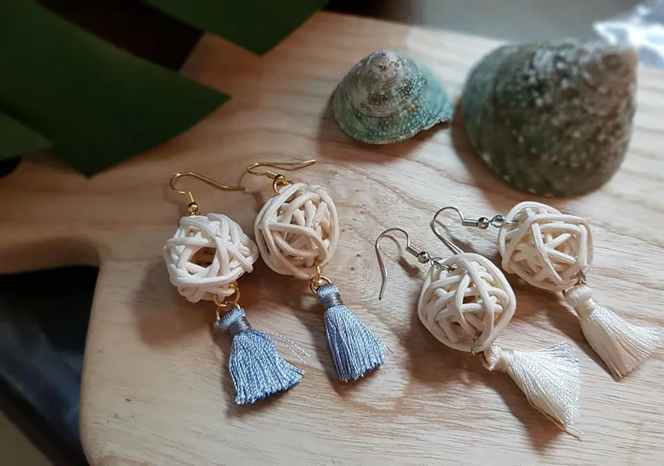 Best selling hand woven rattan earrings from Vietnam