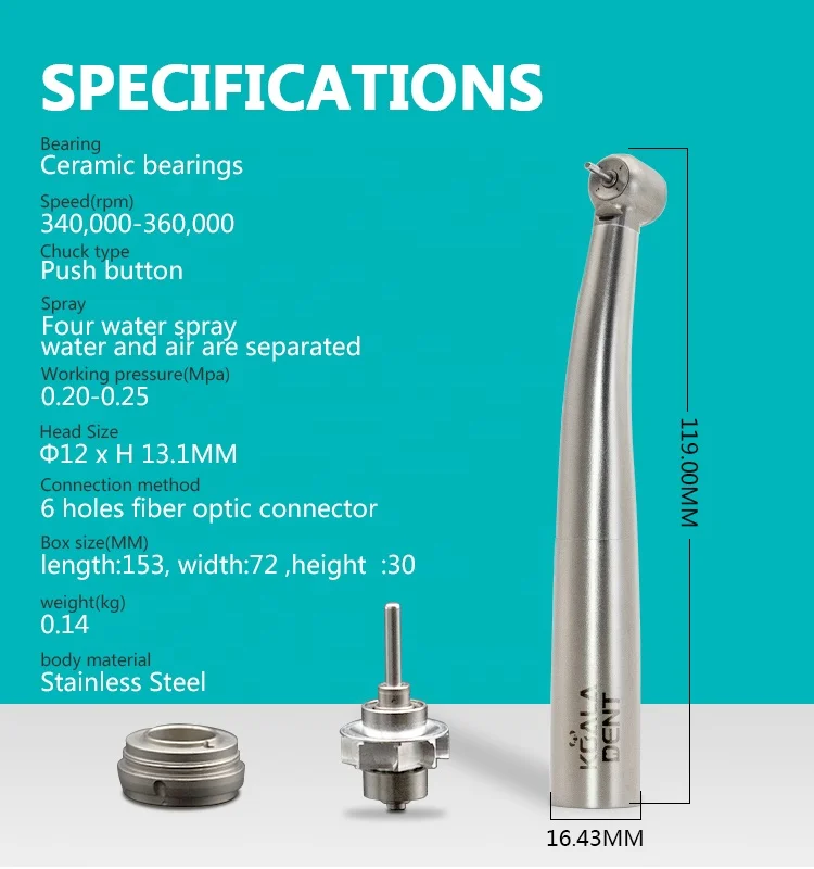 Koaladent fiber optic high speed dental handpiece with quick coupling