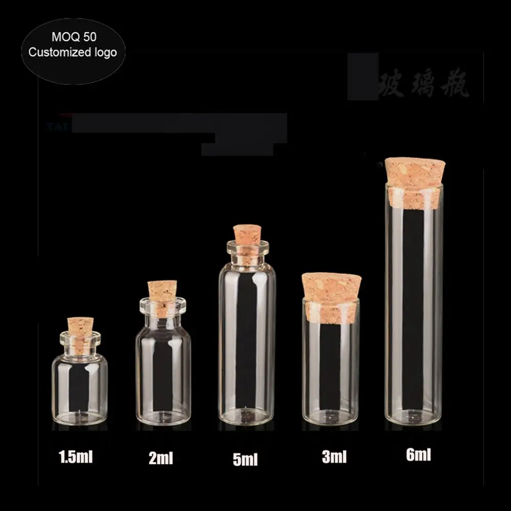 diameter 16mm 1ml 1.5ml 2ml 3ml 5ml 6ml test tube Glass Bottles small bottles with corks glass vials Mason Jar Message