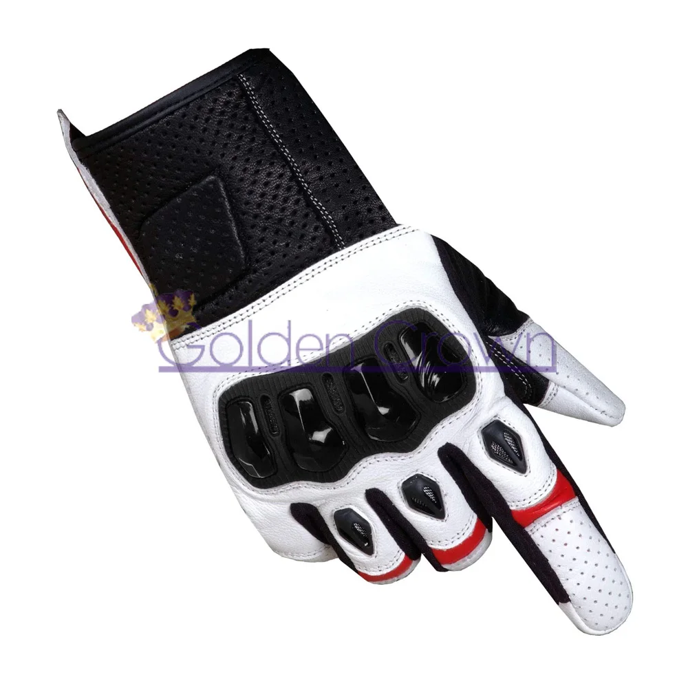 Men Motorcycle Protective Premium Leather Street Cruiser White Biker Gloves