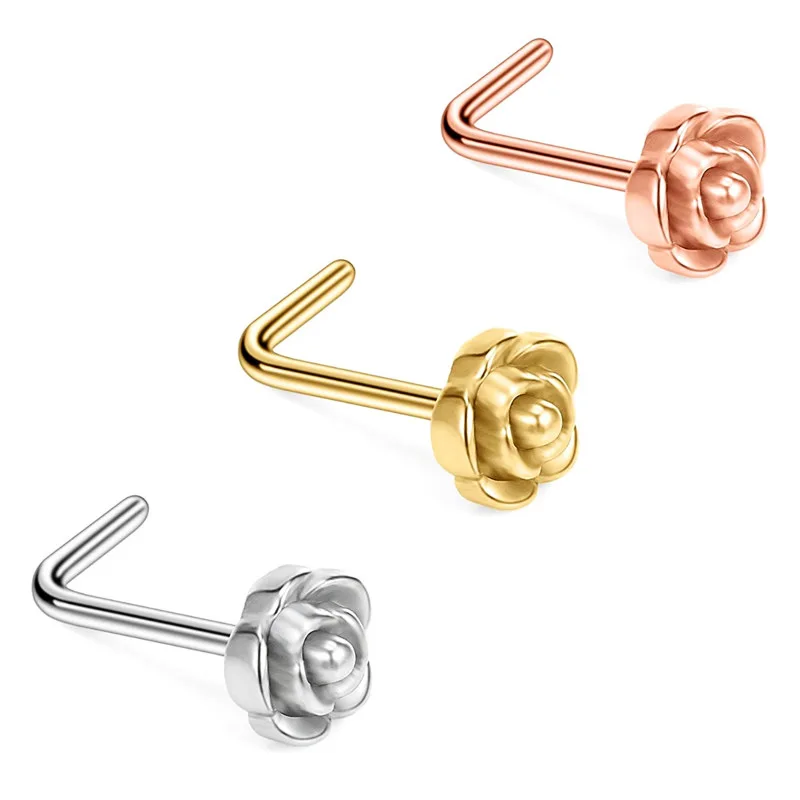 
Stainless Steel 20 Gauge silver gold rose gold flower nose stud ring nose piercing 