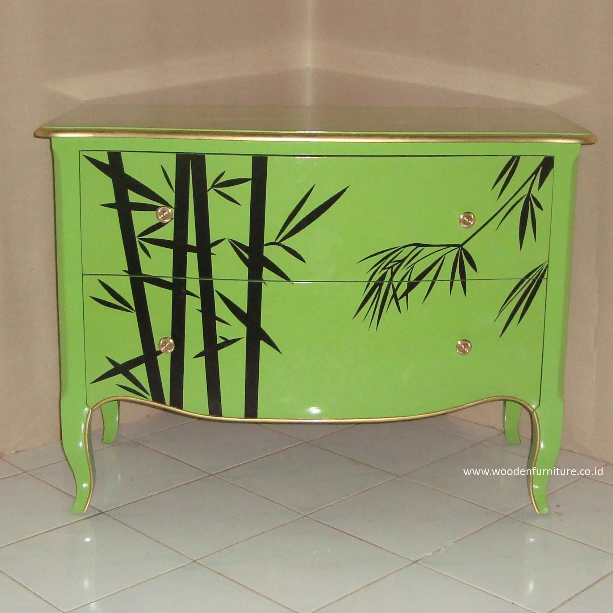Hand Painted Bamboo Image Wooden Chest of Drawers Designed for Furnishing Antique Japanese Style Hotel Furniture