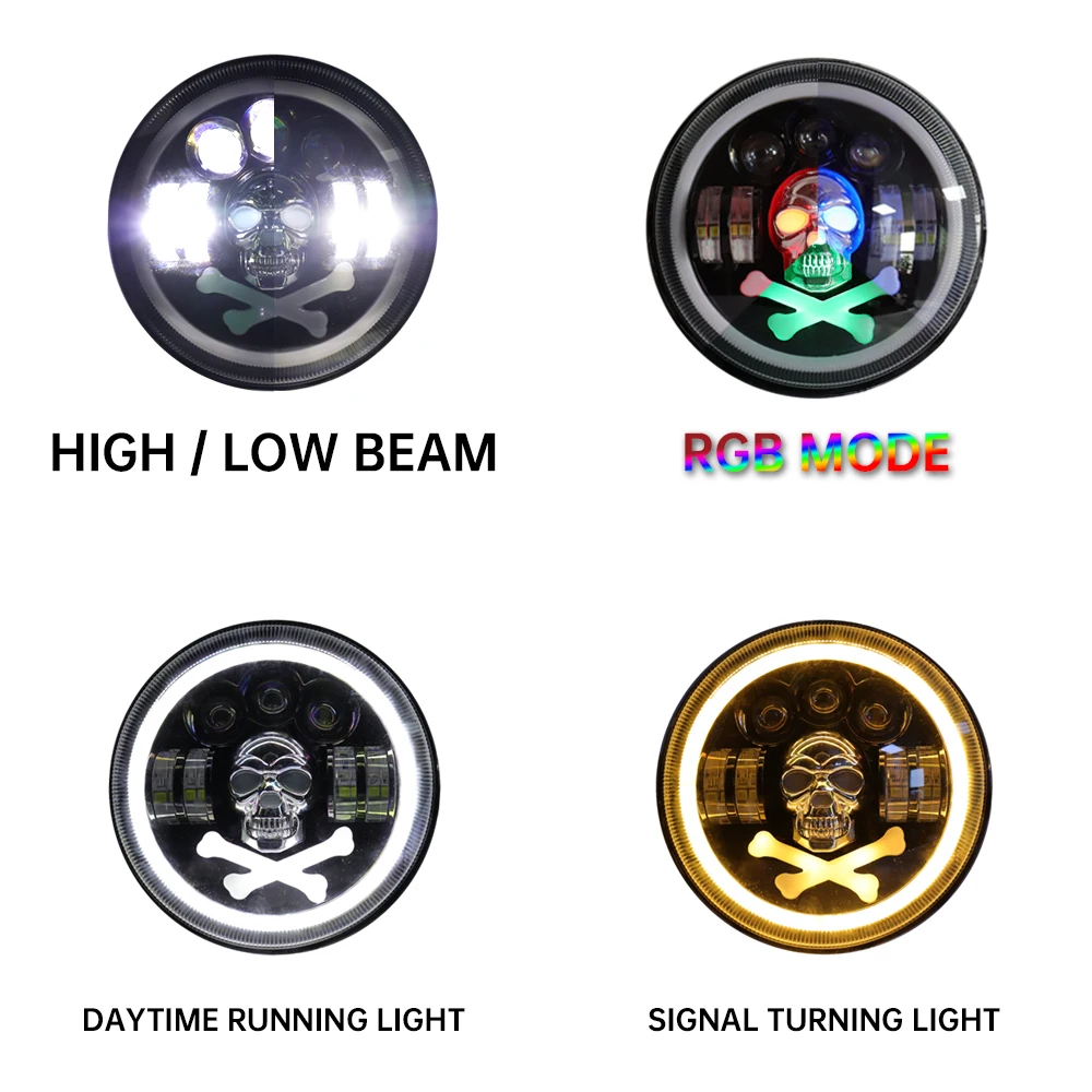 2022 NEW Style Angel Eyes DRL Turning Light Auto RGB Round headlight 27w 7 inch led headlight for  Car Motorcycle