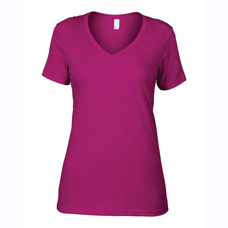 Wholesale Womens Deep V Neck Plain No Brand T Shirts Ladies High Quality 100% Cotton Tshirts For Printing In Women
