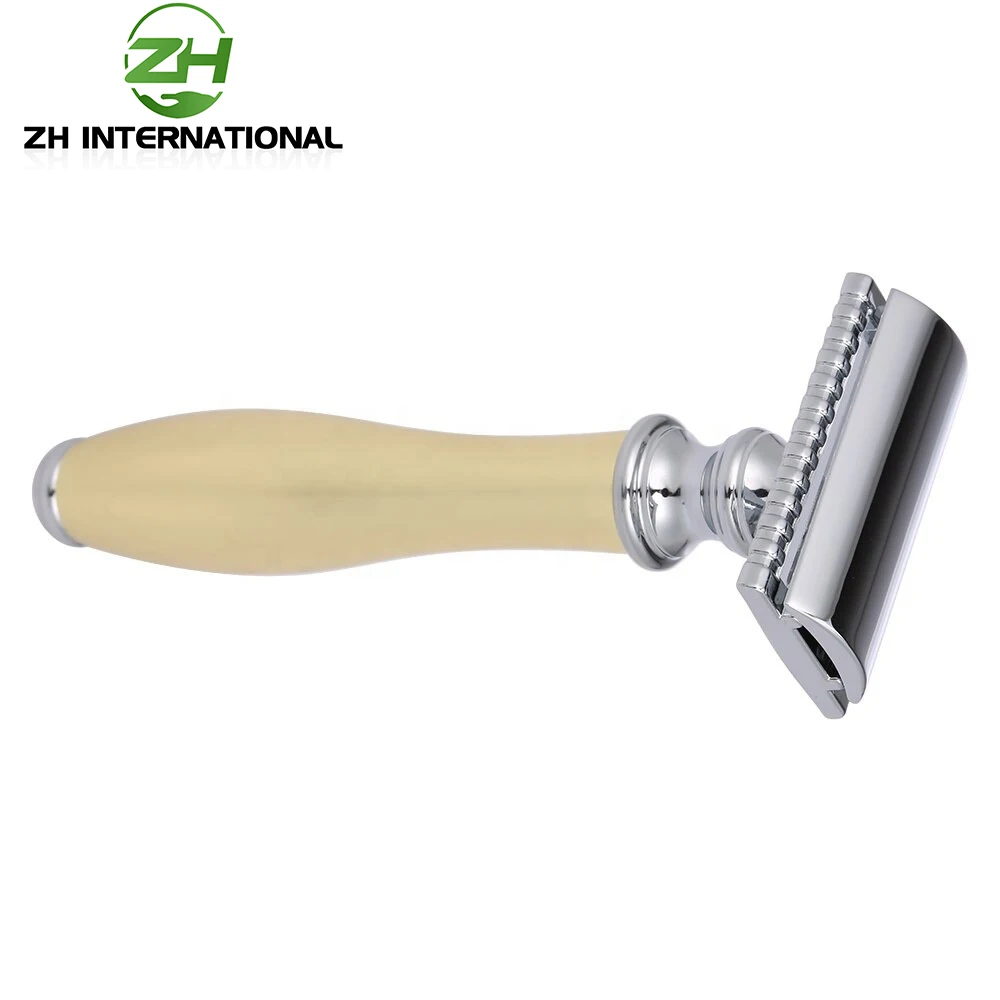 Stainless Steel Double Edge Razor With Gold Colored Metal handle
