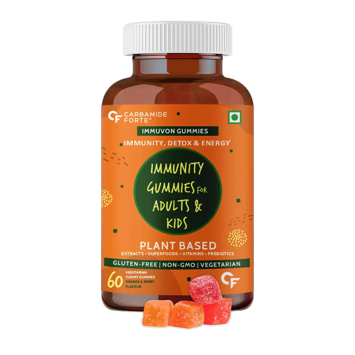 
Carbamide Forte Immunity Booster Gummies for Adults & Kids with Vitamin C, Plant Based Extracts, Superfoods 60 Veg Gummies 