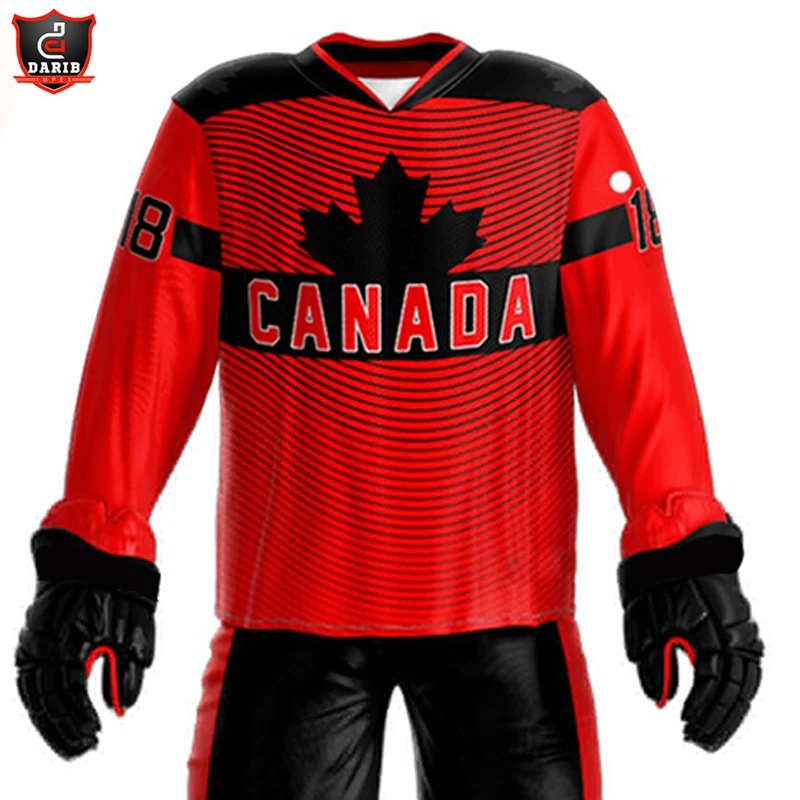  Индивидуальная спортивная форма для хоккея с шайбой униформа красного и черного цвета сделано в пакистане