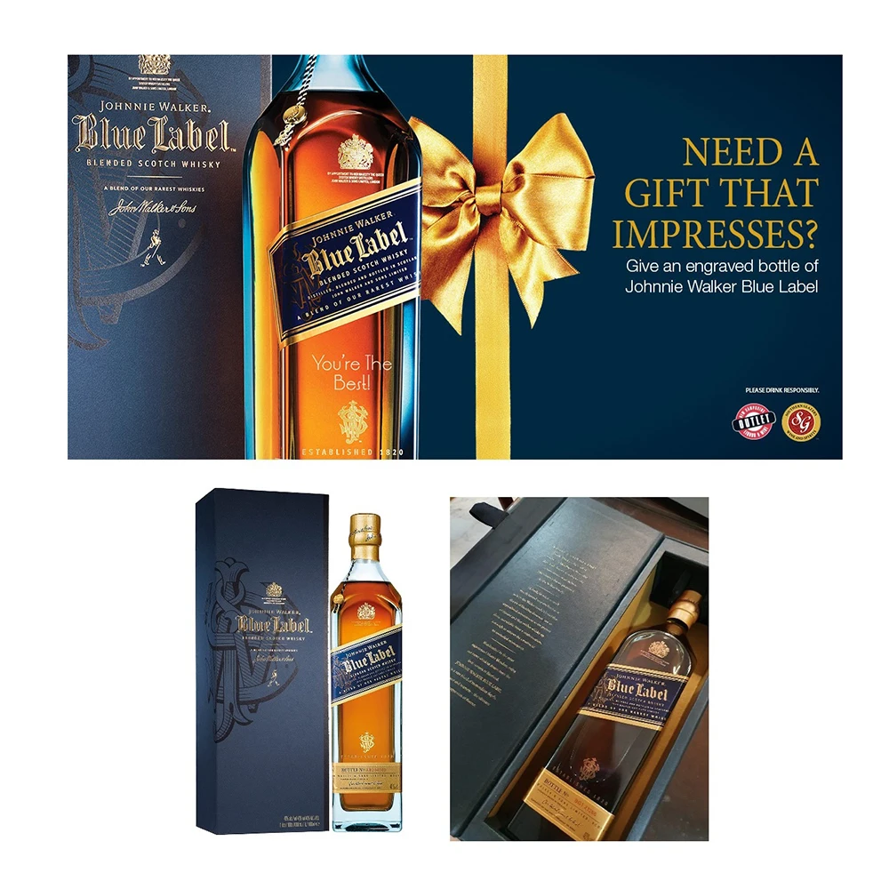 1000ml Whisky-Blue Label 1L 40% alc./vol with Supple Balanced Palate Highland Style Smoke Finish