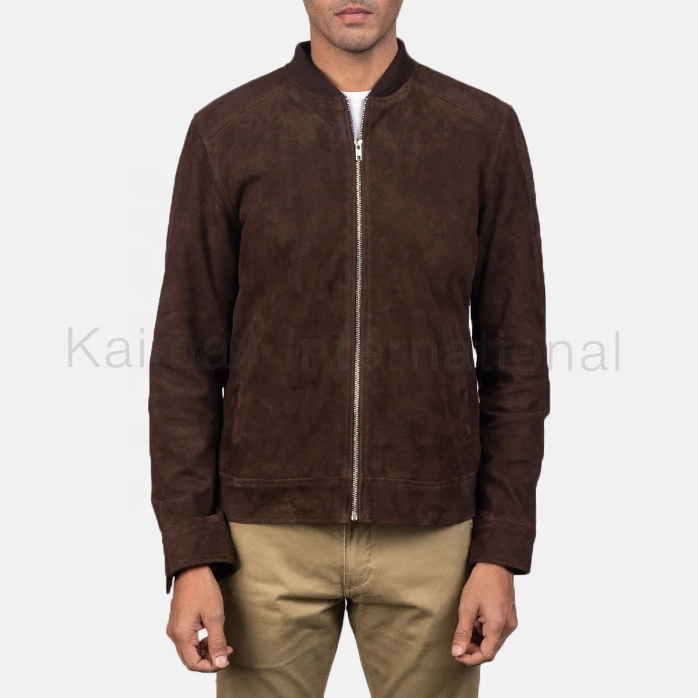 
Suede brown Soft Sheep leather bomber Jacket 