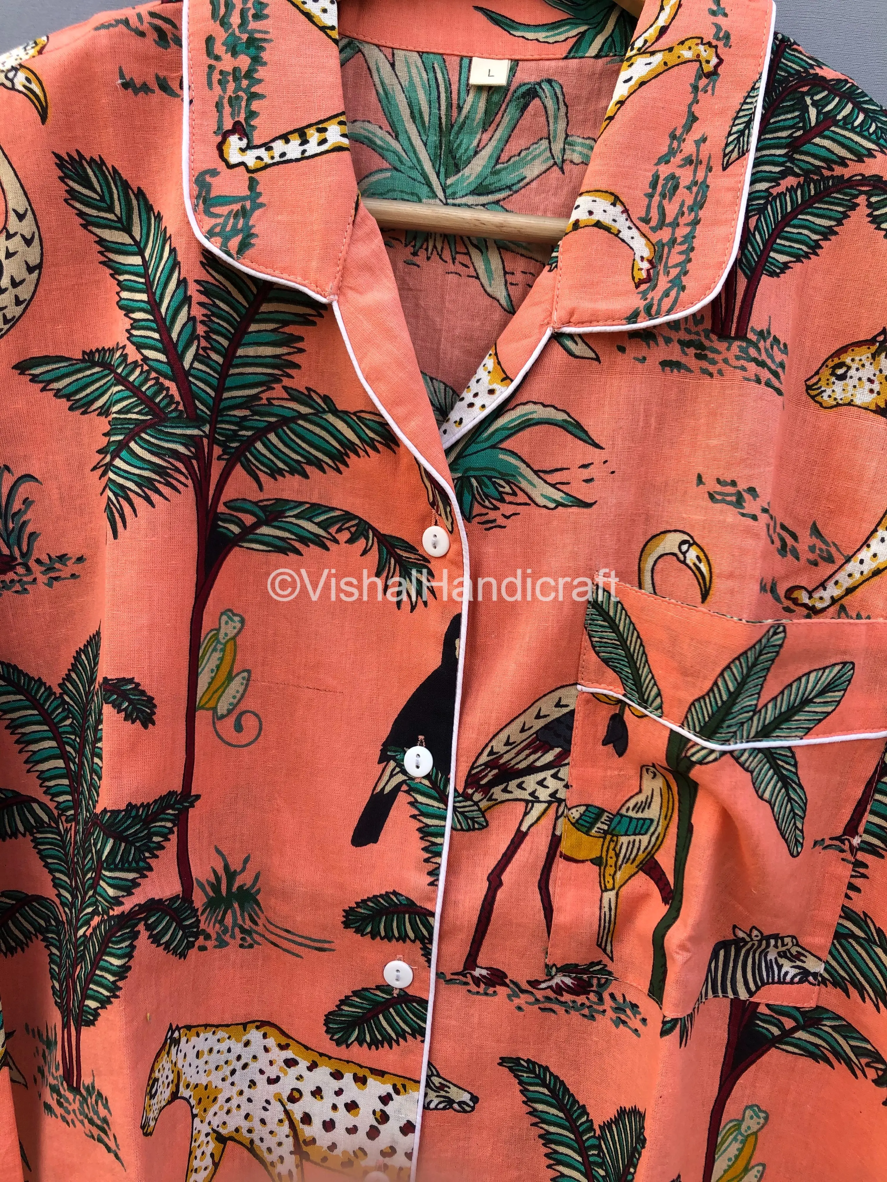 100%cotton hand block printed Indian Pajama & Robe Long Sleeve Hand Block Printed Woman Night Dress Set From India