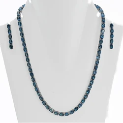 Natural London Blue Topaz 7x5 MM Gemstone 925 Solid Silver For Women Jewelry Tennis Necklace Earring Set By Jaipur Wholesaler