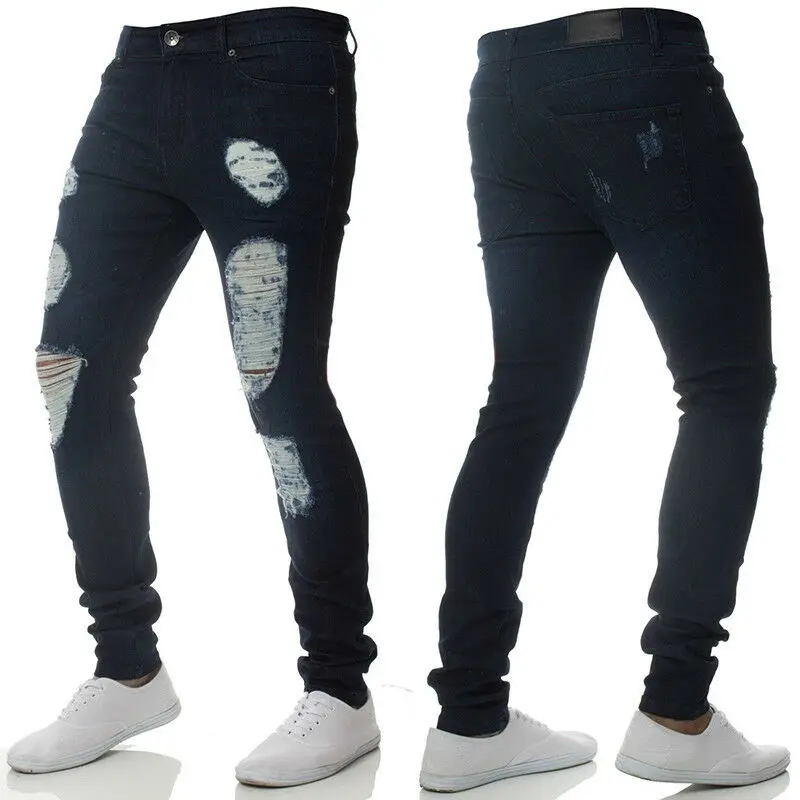 OEM new style bulk wholesale china pants men blue ripped private label jeans