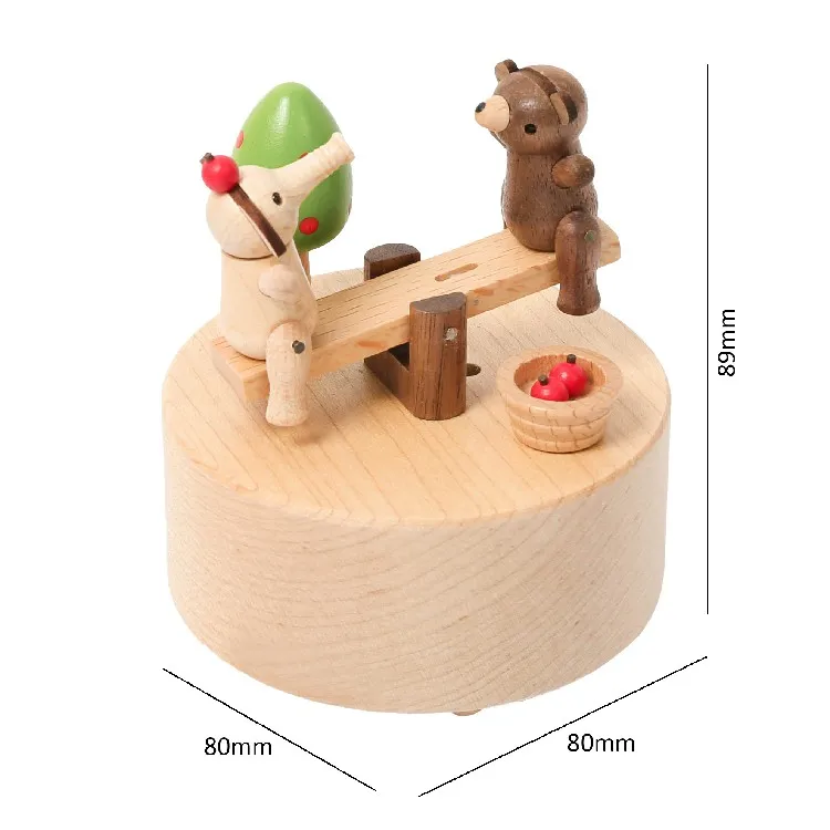 [1] Wooden Seesaw  Musical Box Elephant Bear music boxes