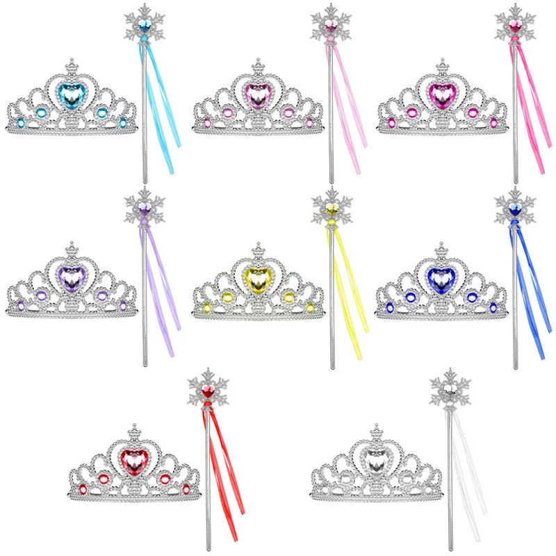 Princess Dress Up Magic Wand Crown Set Ice Snow Tiaras And Crowns Set For Children Girl Decorations