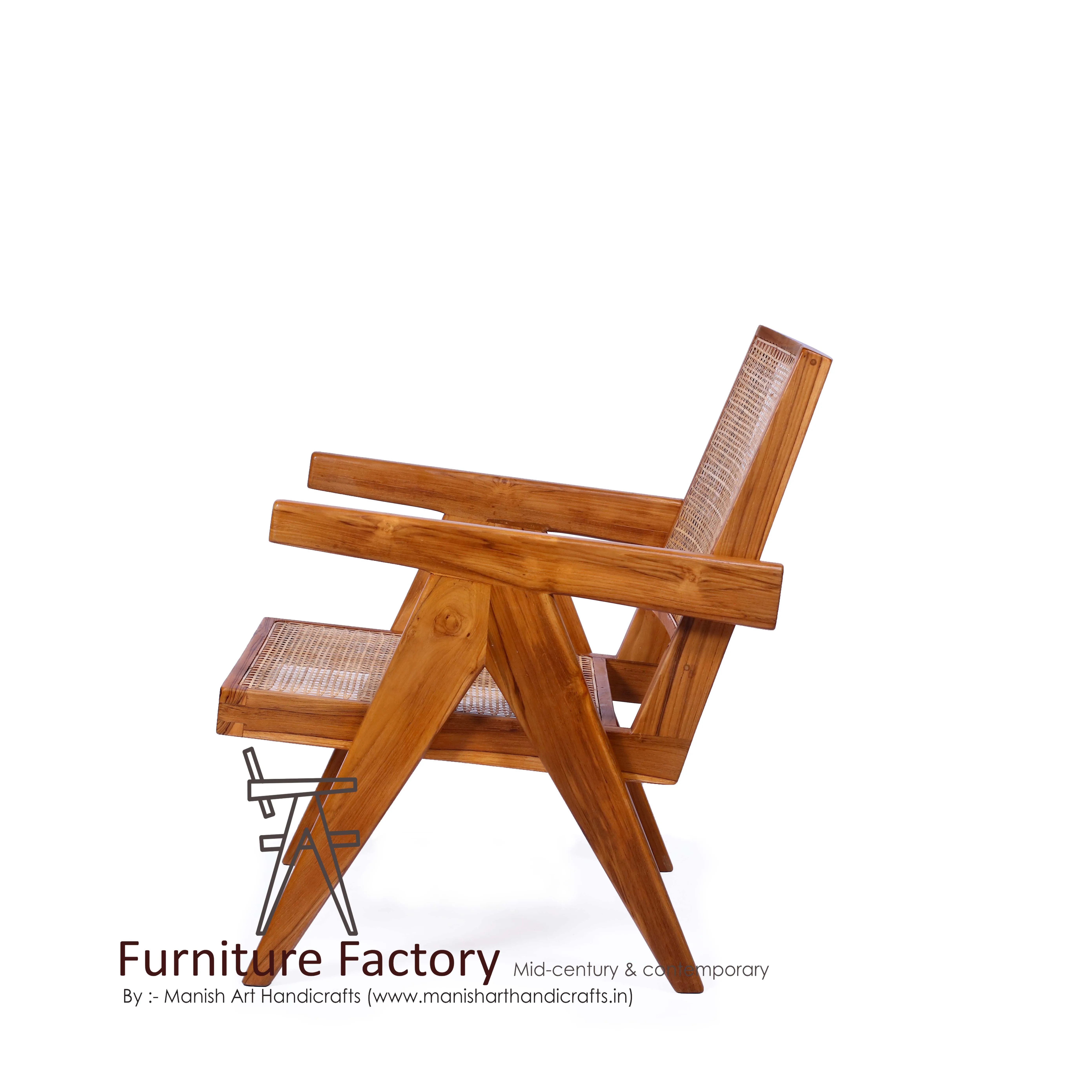  Небольшой Стул Pierre Jeanneret Le Corbusier из высококачественного натурального ротанга и тикового