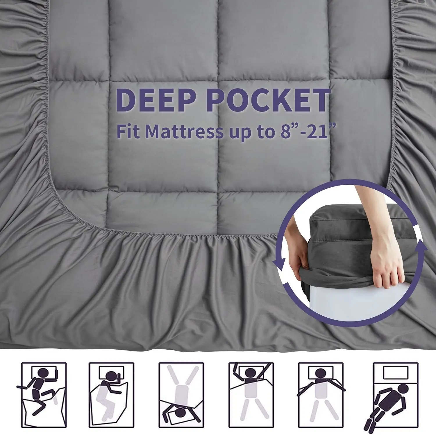 Матрас Topper Экстра толстый растягивается до 8-21 дюймов глубокий карман двойной бортик переполненный стеганый матрас