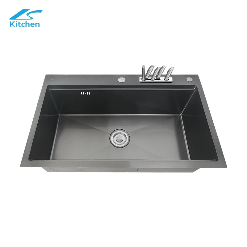 Матовая Черная кухонная раковина из нержавеющей стали 304 с одной чашей и нанопокрытием титана
