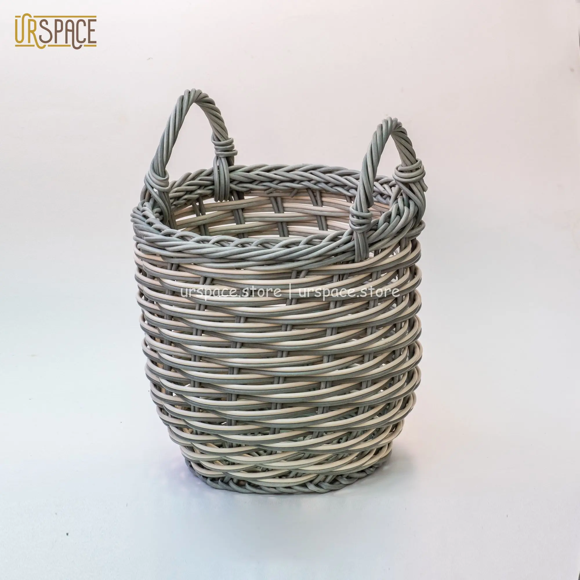 ODM/OEM service Set of 2 Resin Round Basket Storage Baskets with Handle Grey Mix White Color