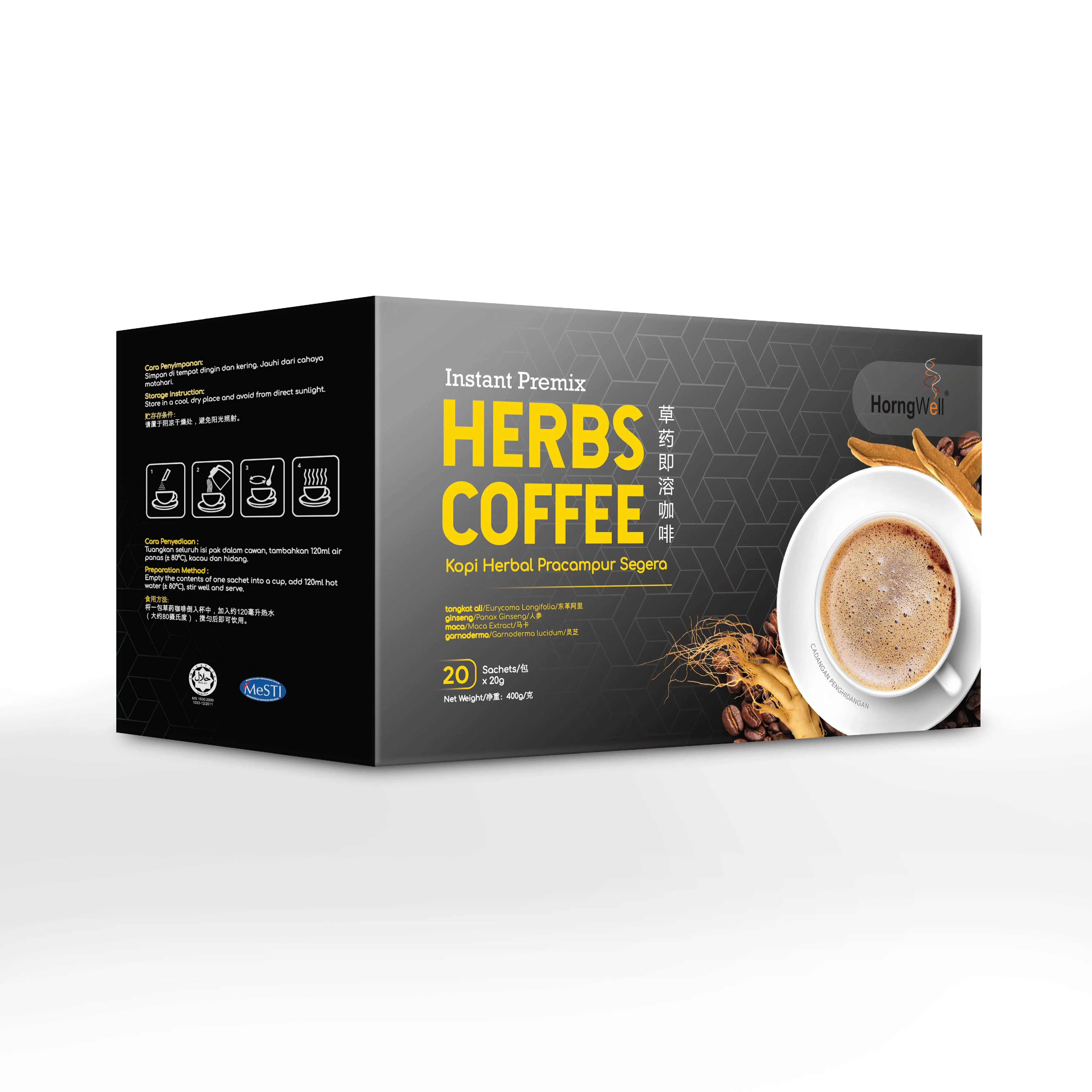OEM Herbs Coffee With Maca Tongkat Ali Ganoderma and Ginseng For health With Sachets Packaging