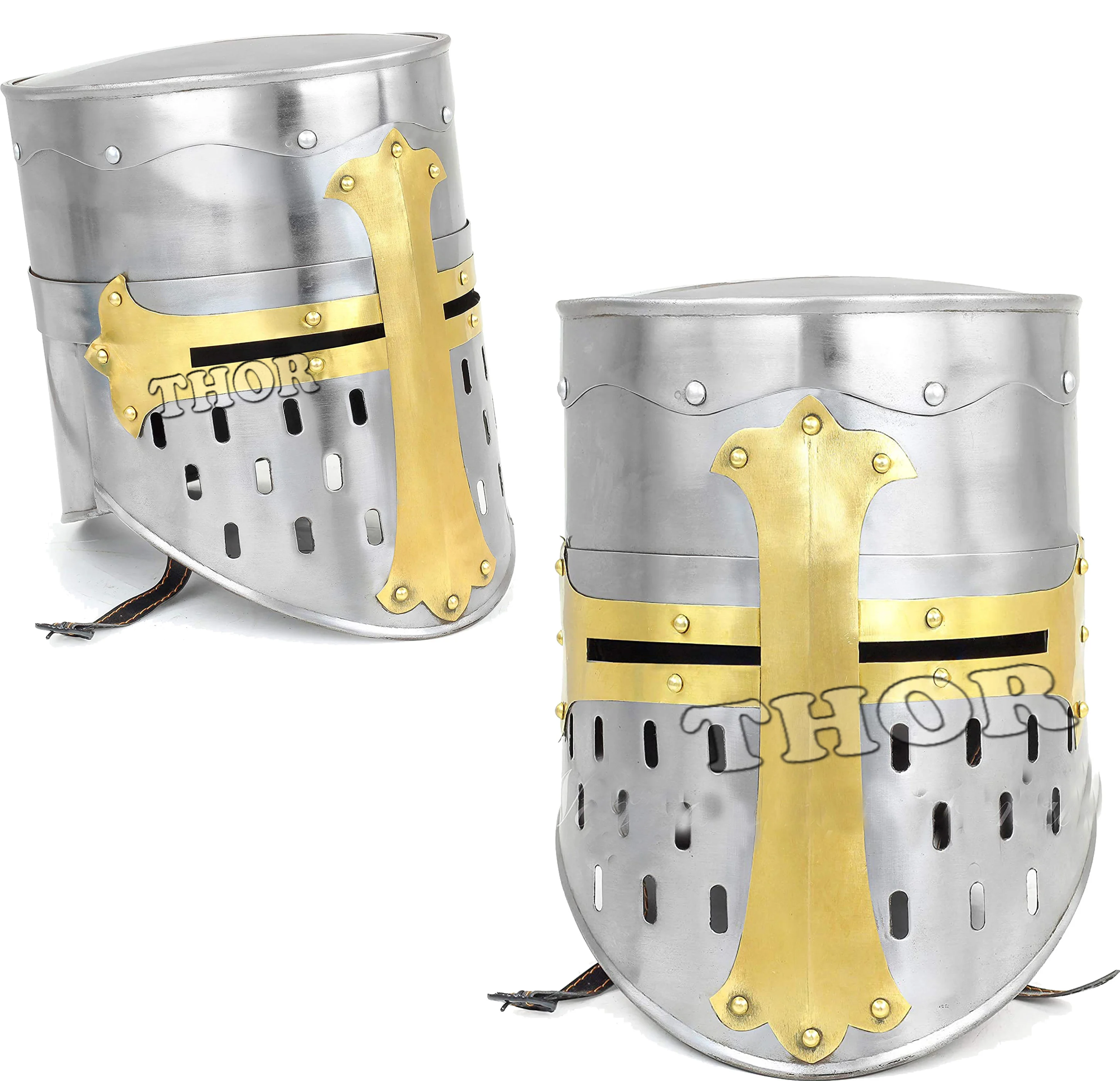 Средневековый Templar Warrior Helmet Crusader Knight Хэллоуин Armor греческий Стальной шлем хромированный