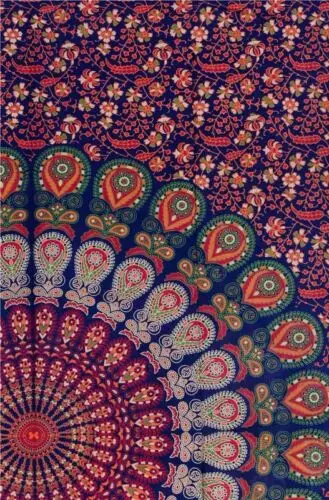 New Traditional Indian Cotton Single Tapestry Wall Hanging Purple Bohemian Bedspread Dorm Decor Mandal    Good Quality Product