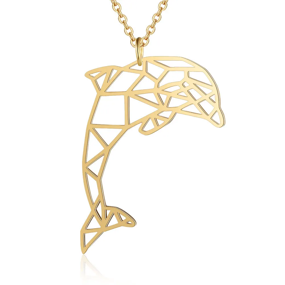 Minimalist 18k gold plated cute animal pendant necklace for women girls trendy cut-out design dolphin necklace best gift for her
