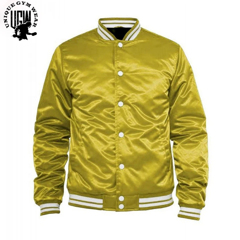 Custom Luxury Brand Varsity Silk Bomber Jackets Men Raglan Zip Up Baseball Satin Jacket