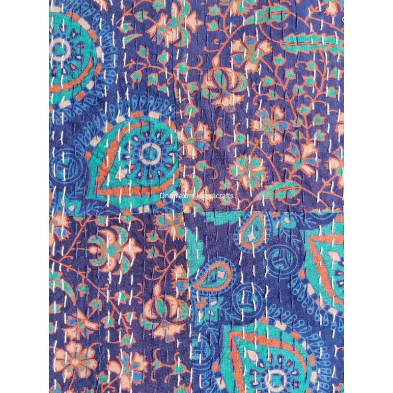 Хлопковое одеяло Kantha ручной работы индийский дизайн зеленый цвет нашивка принт Gudari красивый домашний декор покрывало оптом