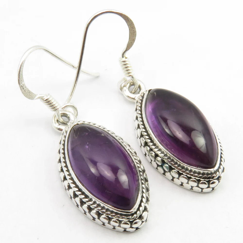 
Vintage Style SET ! 925 Silver Genuine AMETHYST Pendant Earrings Ring Sz 7.25, Wedding Jewelry 