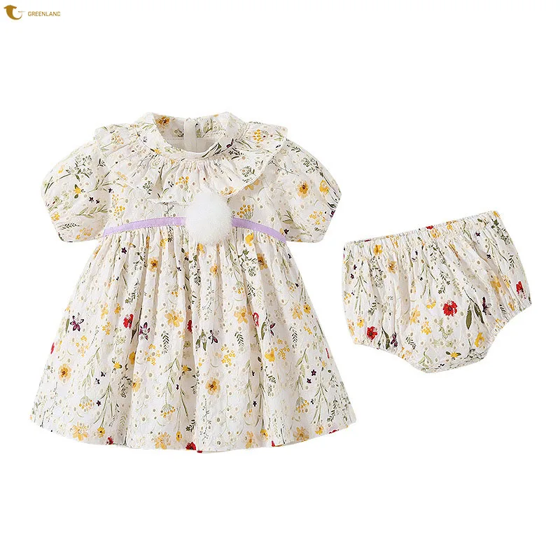 Wholesale Kids Clothing Custom Clean Simple Cotton Baby Short Sleeve Skirt Shorts