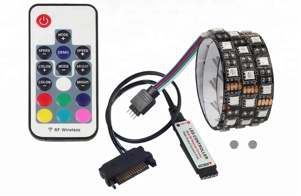 Magnetic RGB LED Strip Light Full Kit for PC Computer Case, SATA power supply interface,Fixed by Magnet,Remote Control Color