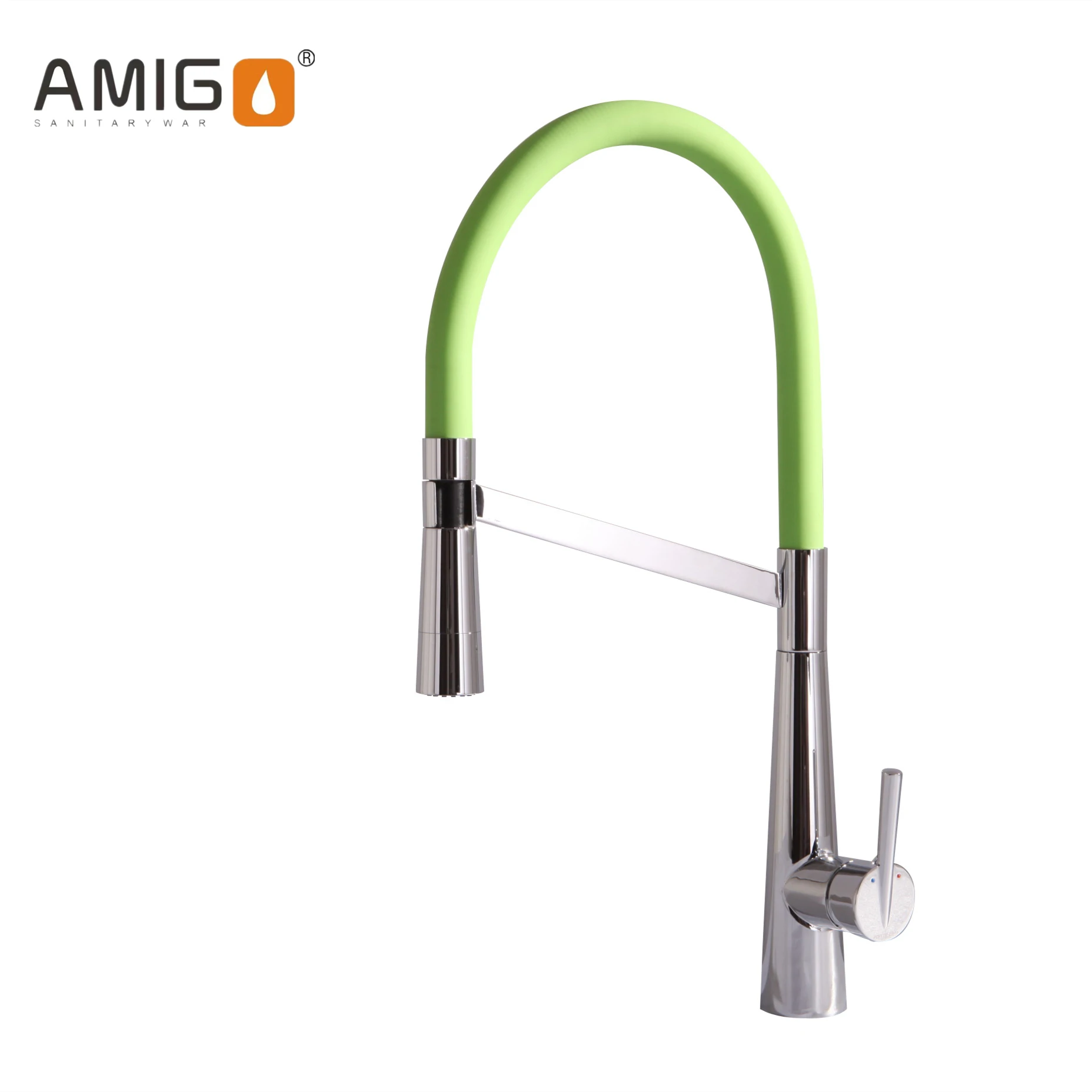 AMIG Multifunction Colorful Pull Out Sprayer Single Handle Sink Faucet Spring 360Rotation Brass Modern Rubber Neck Kitchen Tap