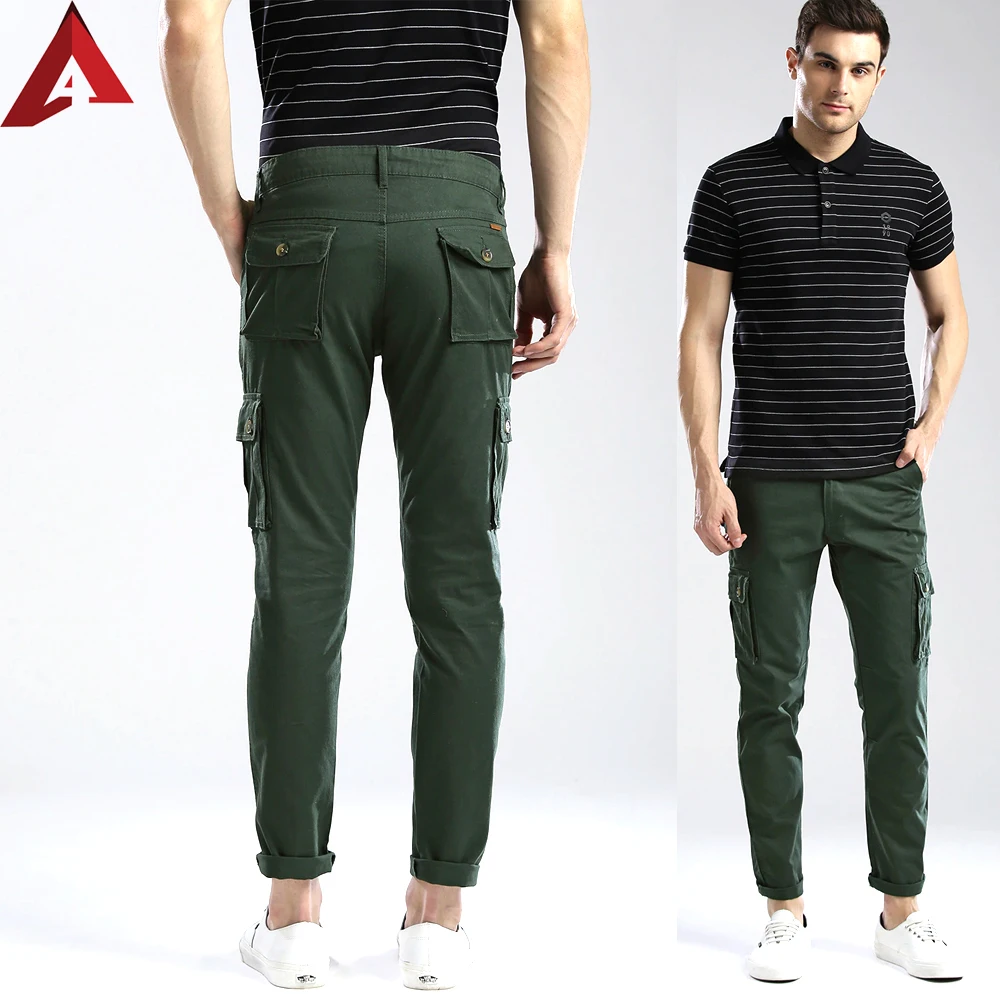 Solid Green Color With Plain Dyed And Side Pockets For Men Clothing For Men New Model Cargo Pants 2021 Reflective Stripe Elastic