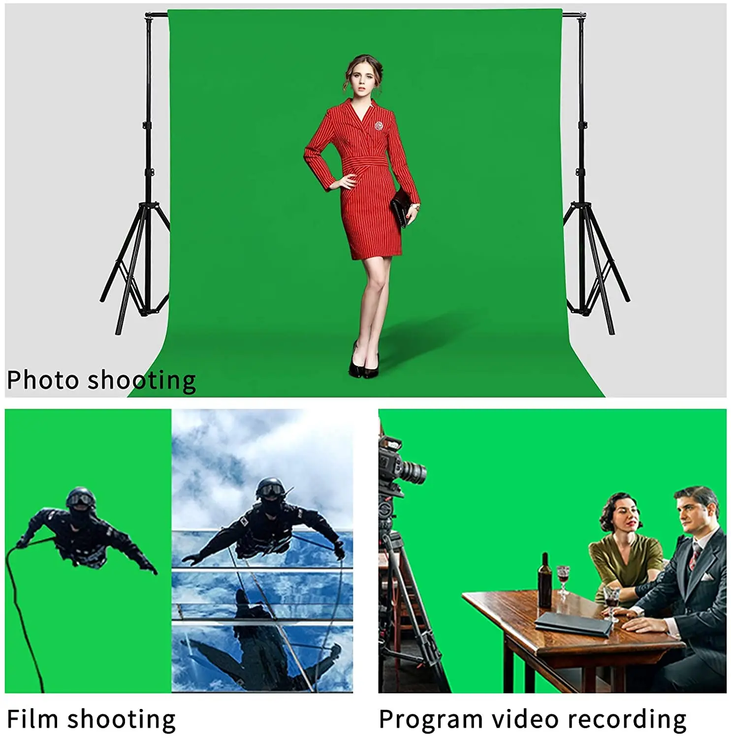 Super Quality 8 X12 feet. Long Life time Reusable Green Screen Chroma key Photo Video Photography Studio Fabric Backdrop