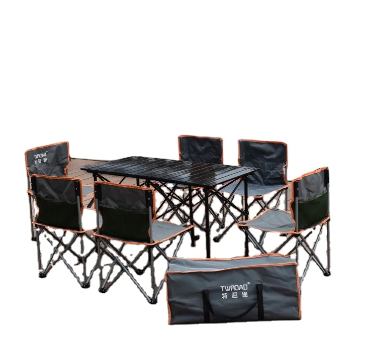 TWROAD  wholesale outdoor aluminum camping folding table folding chair sets seven-piece folding table and chair set