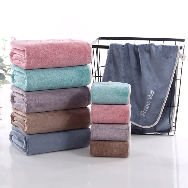 
Factory hot sell high quality breathable customized embroidery logo microfiber floding towels set with face towel bath towel 