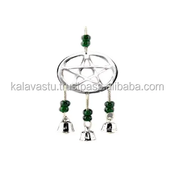 Brass bell wind chime with beads in white finish Pentagram Wind Chine Bell For Home Decoration