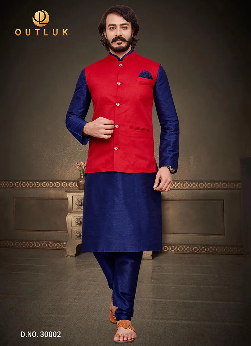 Outluk 30 Art Silk Party Wear kurta with juth silk jacket Mens Designer Collection
