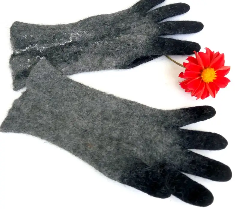 Перчатки из шерсти серые Валяные Варежки с пальцами влажные варежки гетры для рук мериноса черные аксессуары Подарки и оценки