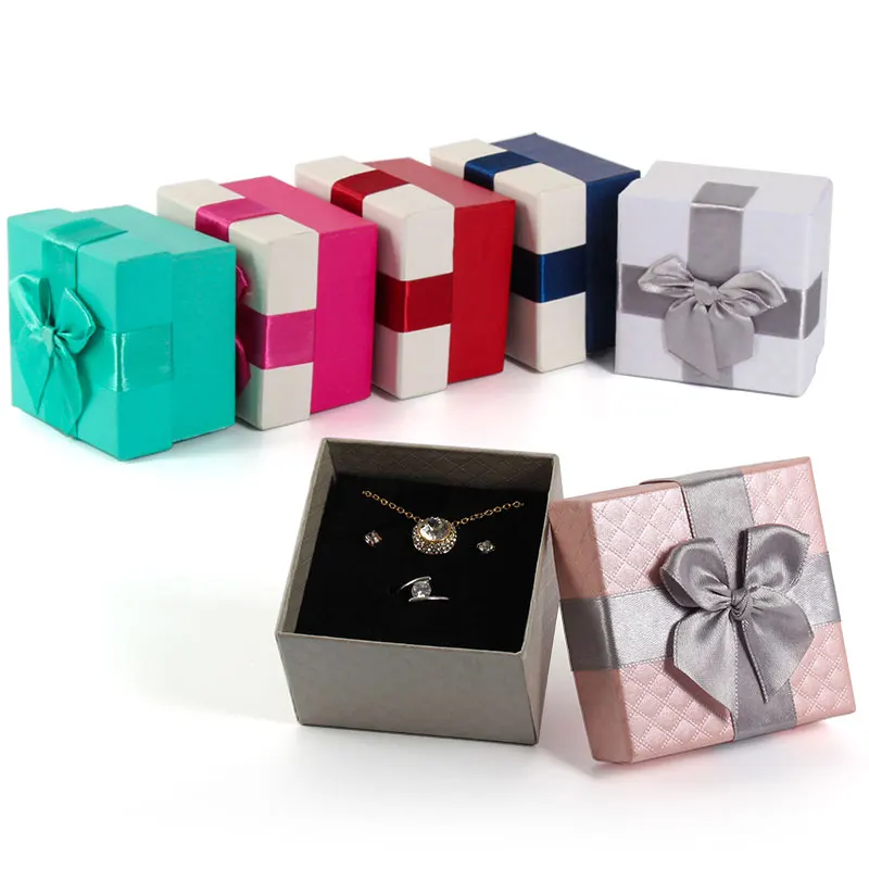 TA MINGREN Cheap Wholesale Paper Ribbon Bow Gift Jewelry Packaging Cajas Joyas Carton Con Liston with Foam