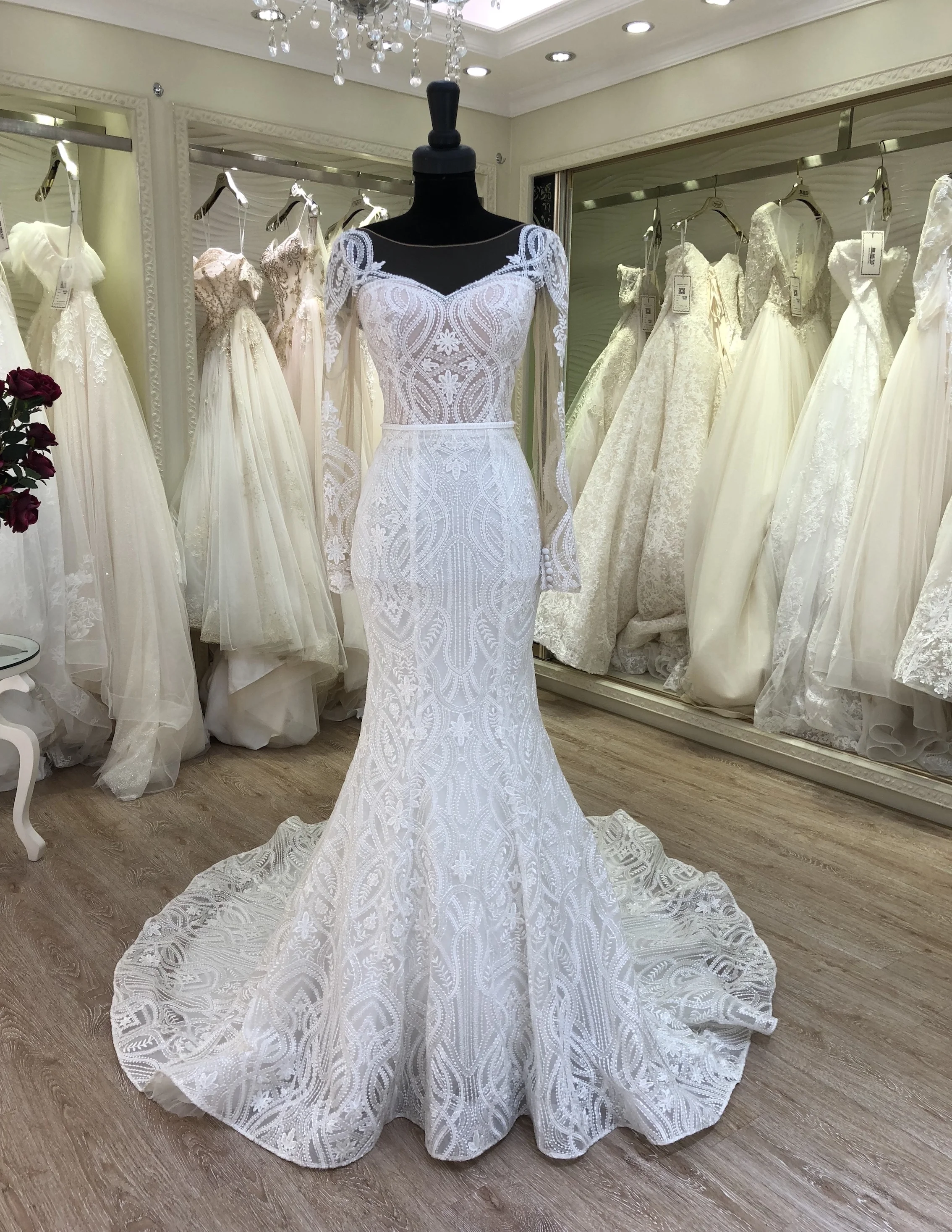 2021 lace appliqued long sleeve backless zipper mermaid wedding guest dress