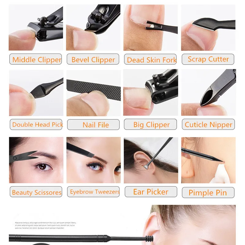 15pcs Professional Manicure Set Pedicure Nail Clipper Cuticle Dead Skin Remover Kit